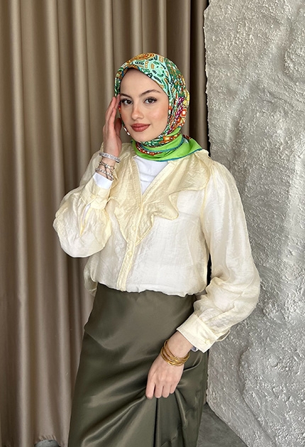  TWİLL İPEK EŞARP D3 YEŞİL