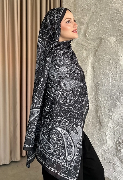 SOFT PAMUK ETNİK DESEN D4 SİYAH