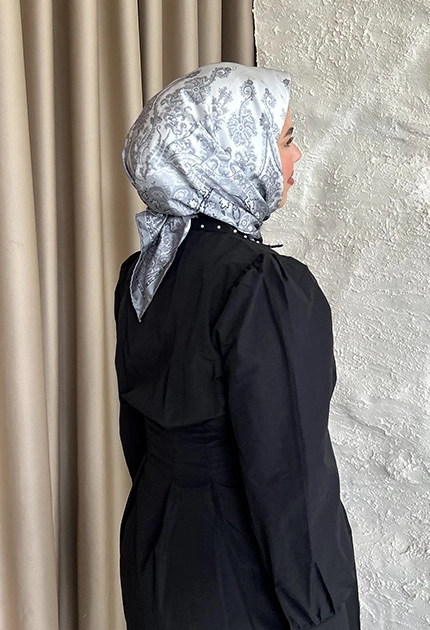 TWİLL İPEK EŞARP ETNİK DESEN SİYAH 
