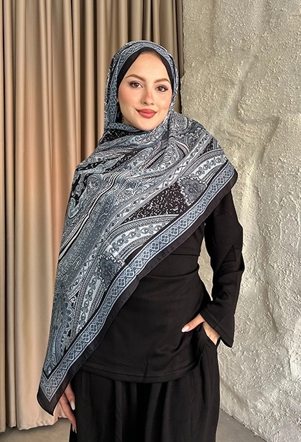 SOFT PAMUK ETNİK DESEN ŞAL  SİYAH