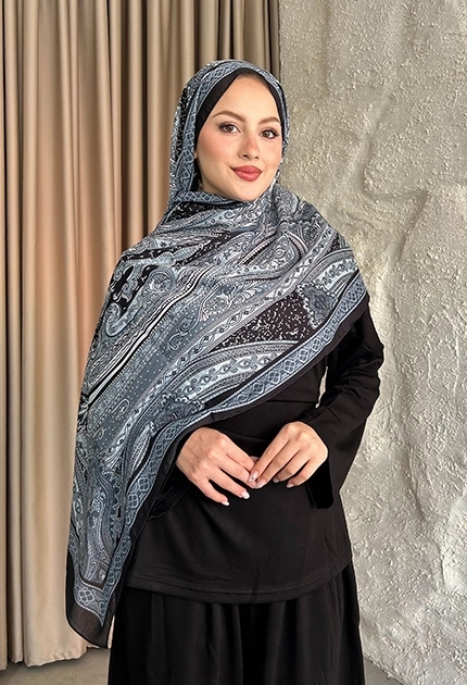 SOFT PAMUK ETNİK DESEN ŞAL  SİYAH