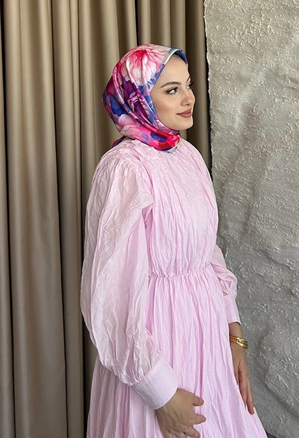 TWİLL İPEK EŞARP ÇİÇEK DESEN PEMBE 