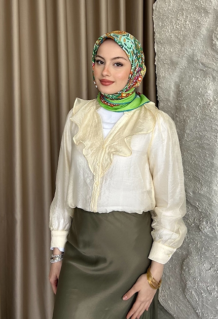  TWİLL İPEK EŞARP D3 YEŞİL