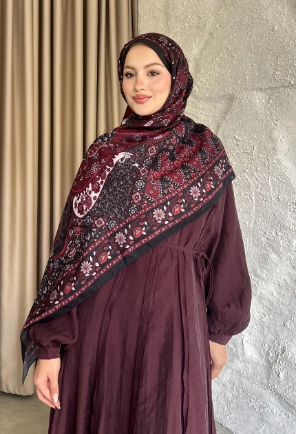 SOFT PAMUK ETNİK DESEN D5 BORDO 