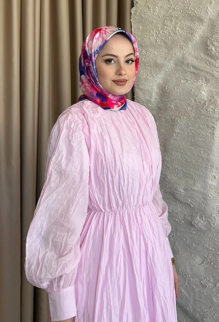 TWİLL İPEK EŞARP ÇİÇEK DESEN PEMBE 