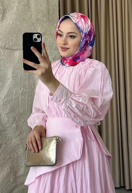 TWİLL İPEK EŞARP ÇİÇEK DESEN PEMBE 