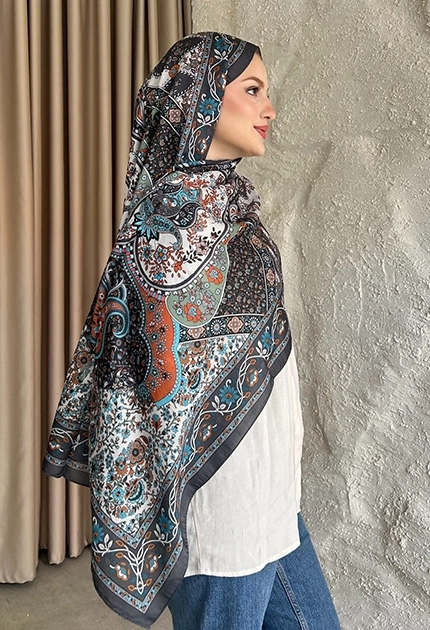 SOFT PAMUK ETNİK DESEN D5 ANTRASİT