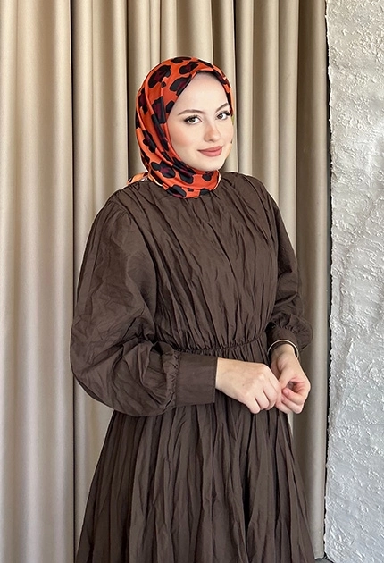 TWİLL İPEK EŞARP LEOPAR DESEN KAHVE & TURUNCU 