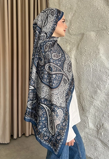 SOFT PAMUK ETNİK DESEN D4 İNDİGO