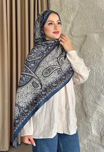SOFT PAMUK ETNİK DESEN D4 İNDİGO