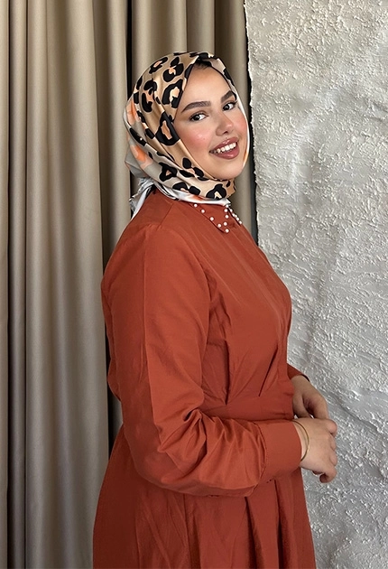 TWİLL İPEK EŞARP LEOPAR DESEN SOMON & SİYAH 