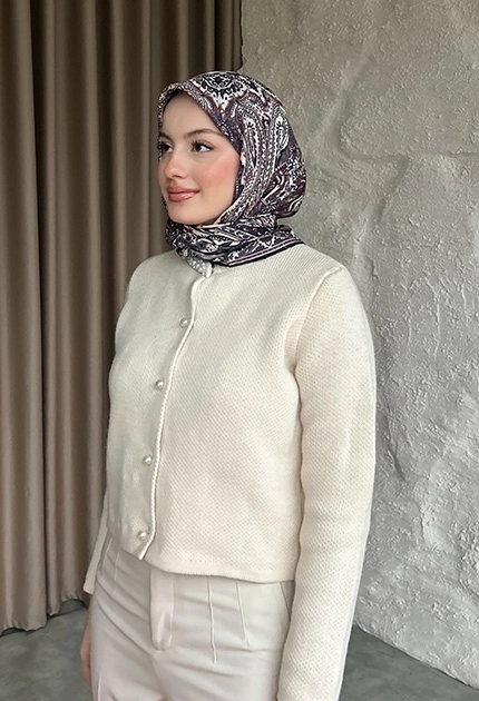 ETNİK DESEN EŞARP D1 LACİVERT & ERİK ÇÜRĞÜ