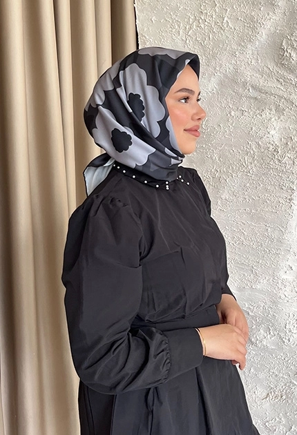 TWİLL İPEK EŞAR PAPATYA DESEN SİYAH 