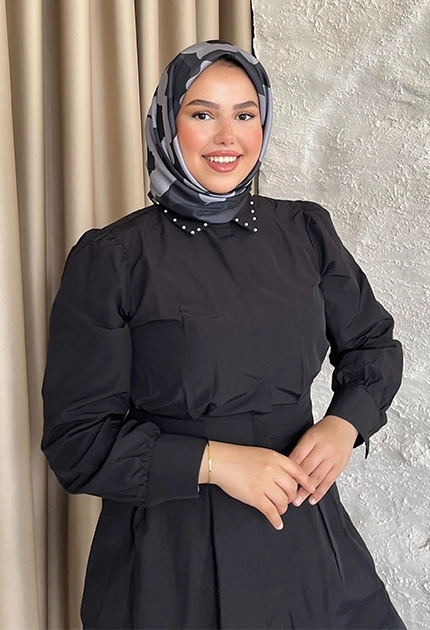 TWİLL İPEK EŞAR PAPATYA DESEN SİYAH 