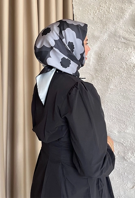 TWİLL İPEK EŞAR PAPATYA DESEN SİYAH 