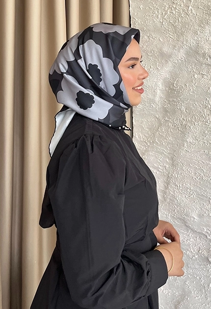 TWİLL İPEK EŞAR PAPATYA DESEN SİYAH 