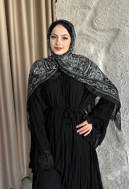 GENİŞ HİNT İPEĞİ D2 SİYAH & BEYAZ 