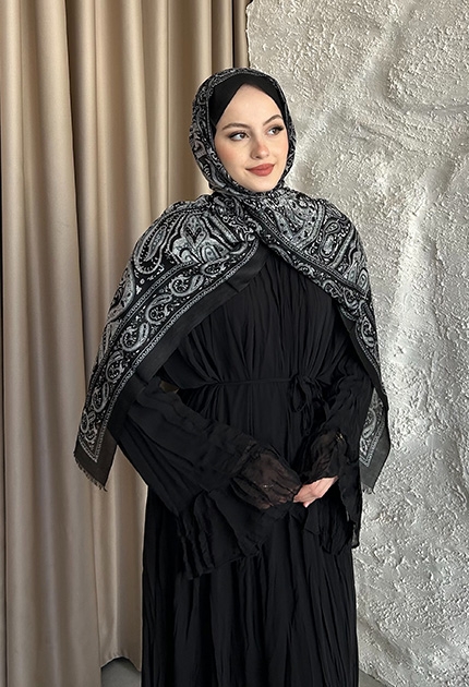 GENİŞ HİNT İPEĞİ D2 SİYAH & BEYAZ 