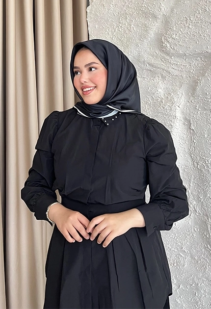 TWİLL İPEK EŞARP  DÜZ SİYAH