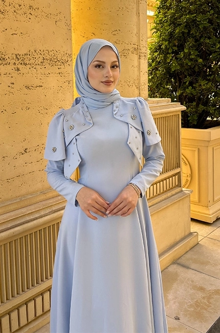 YAKA DETAYLI ELBİSE BEBE MAVİ