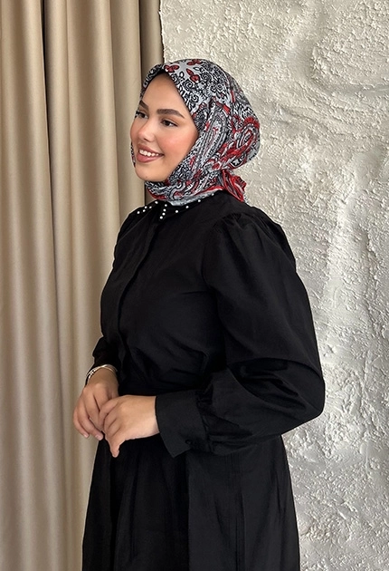ETNİK DESEN EŞARP D1 SİYAH & KIRMIZI 