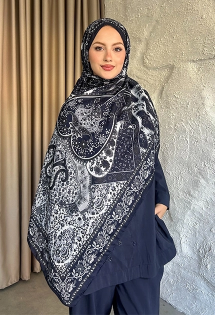 SOFT PAMUK ETNİK DESEN D5 LACİVERT 