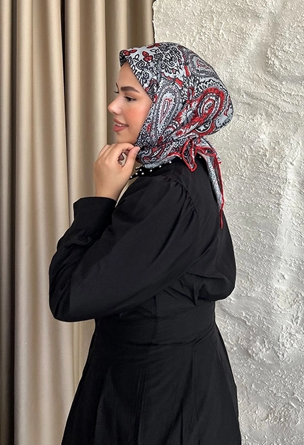 ETNİK DESEN EŞARP D1 SİYAH & KIRMIZI 