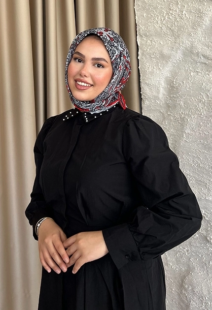 ETNİK DESEN EŞARP D1 SİYAH & KIRMIZI 