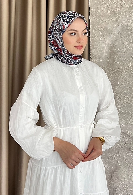 ETNİK DESEN EŞARP D1 SAKS & KIRMIZI 
