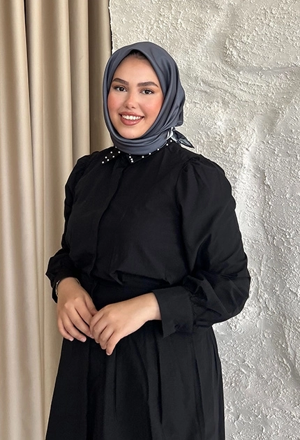 TWİLL İPEK EŞARP  DÜZ KOYU GRİ