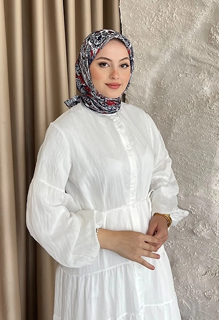 ETNİK DESEN EŞARP D1 SAKS & KIRMIZI 