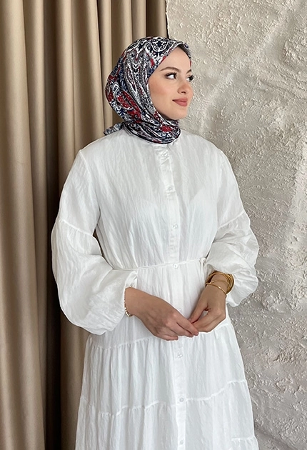 ETNİK DESEN EŞARP D1 SAKS & KIRMIZI 