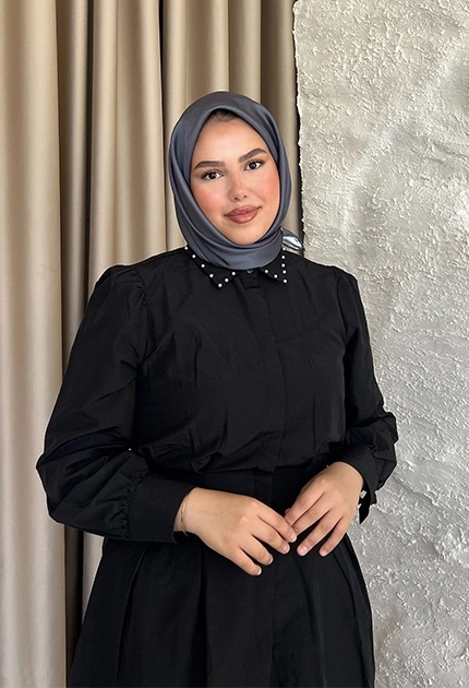 TWİLL İPEK EŞARP  DÜZ KOYU GRİ