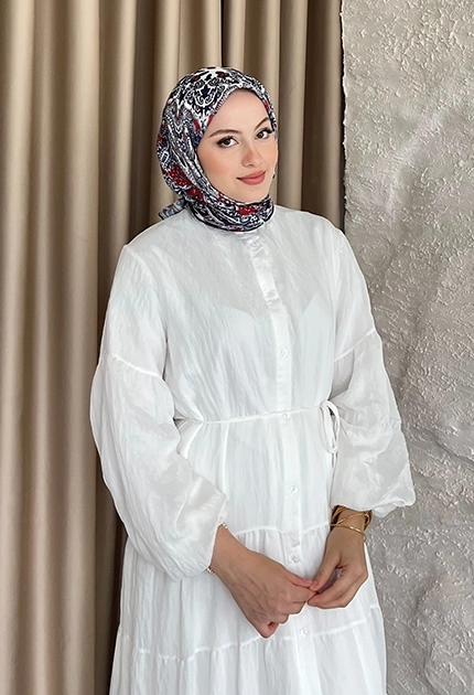 ETNİK DESEN EŞARP D1 SAKS & KIRMIZI 