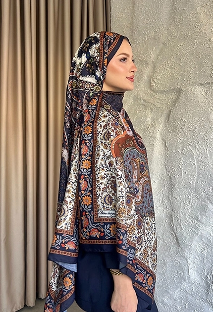 SOFT PAMUK ETNİK DESEN D5 LACİVERT & TABA 