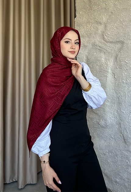 KİBRİT DESEN JAKAR ŞAL BORDO 