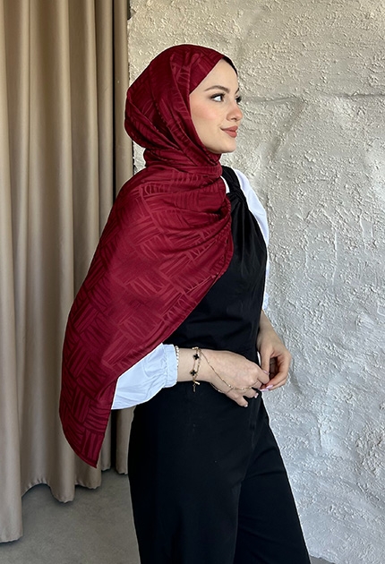 KİBRİT DESEN JAKAR ŞAL BORDO 