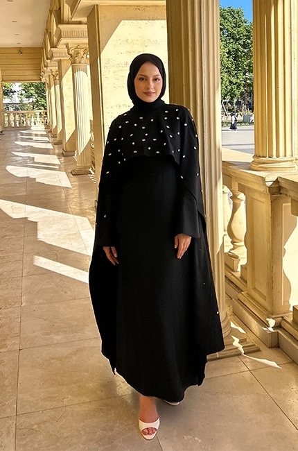 PELERİNLİ TAŞLI ABİYE SİYAH