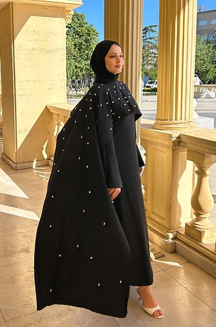 PELERİNLİ TAŞLI ABİYE SİYAH