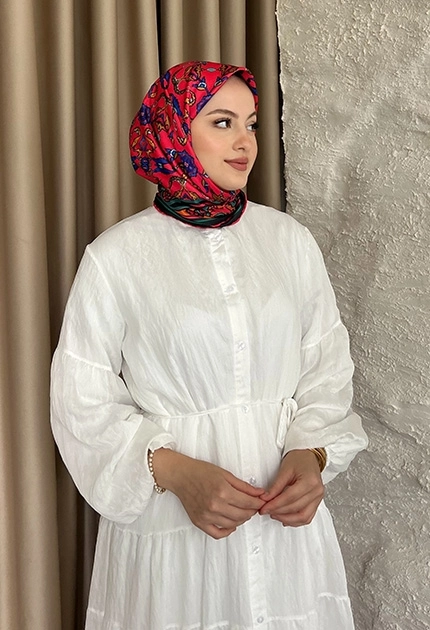 TWİLL İPEK EŞARP D1 ETNİK DESEN FUŞYA