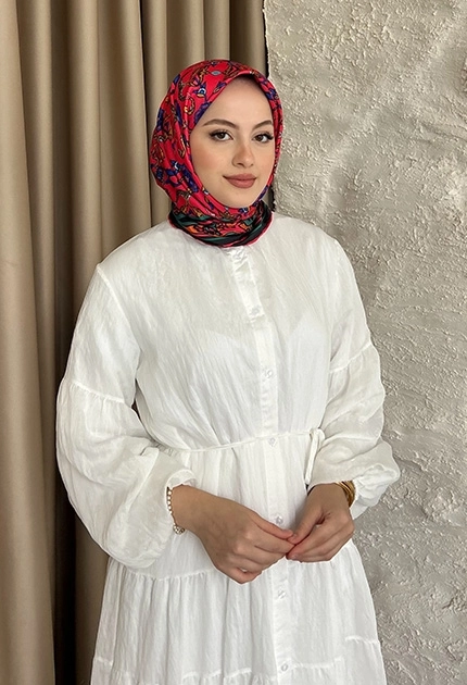 TWİLL İPEK EŞARP D1 ETNİK DESEN FUŞYA