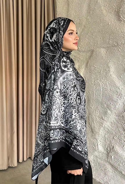 SOFT PAMUK ETNİK DESEN D5 SİYAH