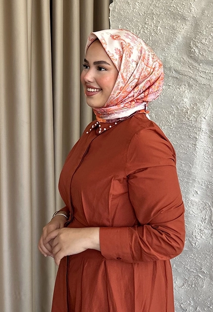 TWİLL İPEK EŞARP ETNİK DESEN TURUNCU