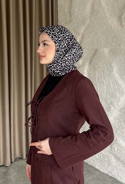 LEOPAR DESEN EŞARP BORDO