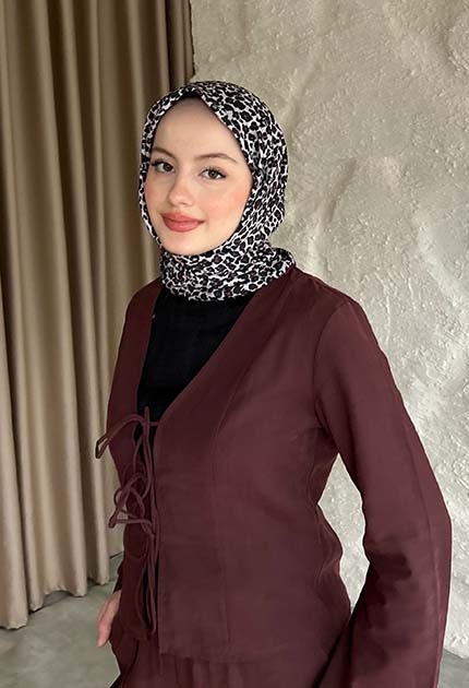 LEOPAR DESEN EŞARP BORDO