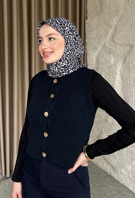 LEOPAR DESEN EŞARP LACİVERT 