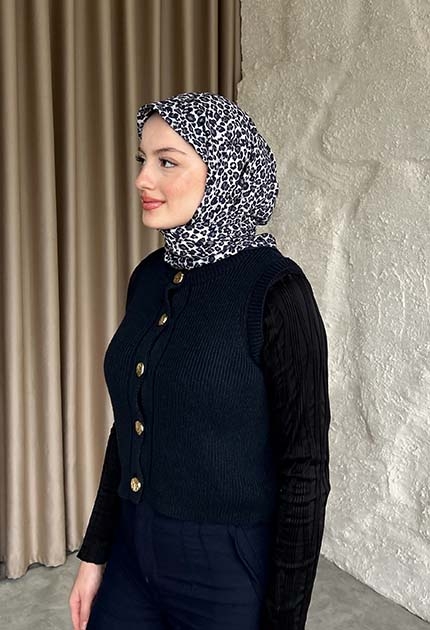 LEOPAR DESEN EŞARP LACİVERT 