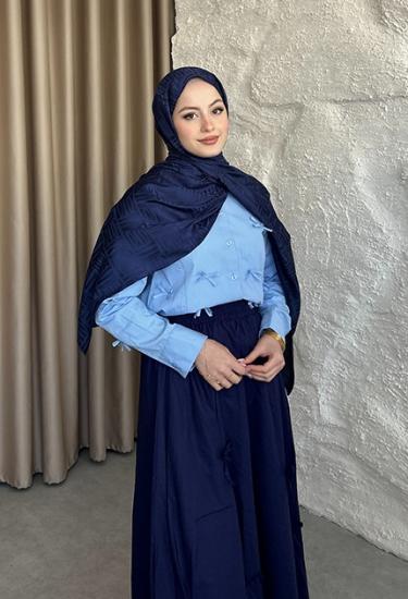 KİBRİT DESEN JAKAR ŞAL LACİVERT
