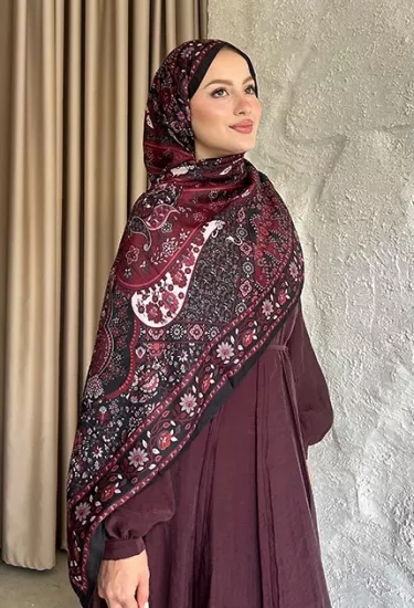 SOFT PAMUK ETNİK DESEN D5 BORDO 