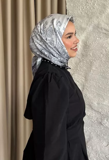 TWİLL İPEK EŞARP ETNİK DESEN SİYAH 